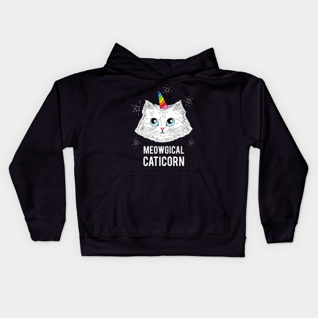 Meowgical Caticorn Kids Hoodie by SuperrSunday